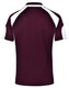A maroon polo shirt with white detailing and a logo on the back.