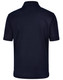 A plain navy blue men's polo shirt featuring a collar and short sleeves, with a logo on the back.