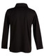 A black long sleeve polo shirt with a collar and a back view. It features a logo.