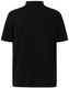 A black men's polo shirt displaying a classic design with short sleeves and a collared neckline. It features a logo.