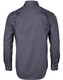 A men's long-sleeve shirt in dark grey with a dobby stripe pattern and button-up cuffs. Features a logo on the back.