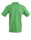 A green men's polo shirt with short sleeves and a collar, featuring a logo on the back.