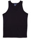 A black men's cotton singlet with a simple design and a small logo on the label.