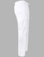 White men's functional chef pants with an elastic waistband and side pockets, featuring a logo.