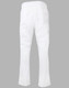 Men's functional chef pants in white, featuring an elastic waistband and side pockets. The design includes a logo.