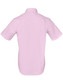 A short-sleeved, button-up shirt in light pink, featuring a smooth back design and a logo.