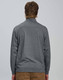 A grey men's half zip long sleeve sweat top, featuring a simple design and a back view.
