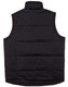 A black nylon rip-stop padded vest with a high collar and quilted design, featuring a logo.
