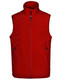 A red men's softshell hi-tech vest featuring a high collar and zippered front, with side pockets and a logo.