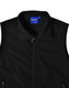 A black men's softshell hi-tech vest with a zippered pocket and a collar, featuring a logo tag.