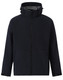 Men's softshell full zip hoodie in dark navy with a contrasting grey inner lining and a logo on the chest.