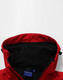 A red softshell full zip hoodie featuring an inner black lining and a hood. It includes a logo on the interior label.