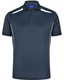 Men's sustainable poly/cotton polo shirt in navy with contrasting white panels. Features a collar and three-button placket.