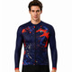 Men's long sleeve cycling jersey featuring a navy base with red and blue splashes and a logo.