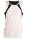 A men's sprint singlet featuring a white body with black side panels and a branded logo at the neckline.