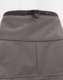 A grey softshell jacket featuring a zip at the collar and a black trim, with a logo on the back.