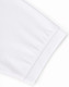 A close-up of a white men's polo shirt, featuring short sleeves and a ribbed cuff. The shirt includes a logo.
