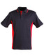 Men's TrueDry Contrast short sleeve polo in black with red side panels and a collar. It features a logo on the chest.