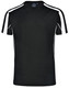 A black men's T-shirt with white accents on the sleeves and sides, featuring a logo on the collar.