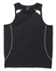 A black men's singlet featuring white detailing and a logo on the label. Smooth fabric and sleeveless design.