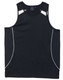 A black men's singlet featuring contrasting white detailing and a logo. Suitable for fashion and casual wear.