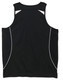 A black men's singlet featuring white accents and a logo. Ideal for fashion and active wear.
