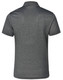 A dark grey men's short sleeve polo shirt with a collar and branding on the back.