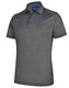 A short sleeve polo shirt in dark grey with subtle white accents and a logo.