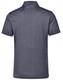 A charcoal grey men's short sleeve polo shirt with a classic collar and a logo on the back.