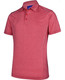 A red short sleeve polo shirt featuring a subtle texture and contrasting trim, with a collar and three buttons.