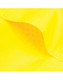 A close-up of vibrant yellow fabric, showcasing a breathable weave, suitable for safety shirts. Features a logo.
