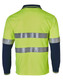 A long-sleeve work polo shirt in high visibility yellow with navy sleeves and reflective tape stripes.
