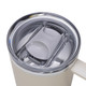 A drink bottle with a grey lid and a clear top, featuring a logo and a sleek design in a light colour.