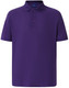 A purple polo shirt with a collar and three buttons, featuring a logo on the chest area.