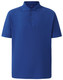 A blue Men's Connection Polo shirt featuring a collar, buttons, and short sleeves, with a branding logo.