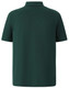 A green men's polo shirt featuring short sleeves and a collar, with a branding logo on the back.