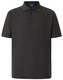 A grey men's polo shirt featuring a collar, short sleeves, and a three-button placket. It includes a logo.