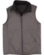 A grey men's vest featuring a zippered front and two side pockets. It has a collar and a lightweight design.