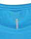 A blue short-sleeved performance t-shirt featuring a rectangular tab on the back and textured fabric.