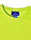 A bright lime green short-sleeve t-shirt with a tag featuring a logo.