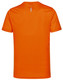 An orange short-sleeve performance t-shirt with a reflective detail at the back and a logo.