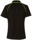 A black short-sleeve polo shirt featuring lime green accents and a logo. The back view highlights the raglan design.