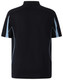A black short sleeve polo shirt featuring contrasting white accents and a logo on the back.
