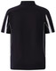 A navy polo shirt featuring a collar and white side accents. Includes a branding logo on the back.