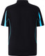 A black polo shirt featuring blue accents and a logo, designed with a short sleeve and mesh detail.
