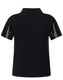A black polo shirt featuring grey detailing and a logo on the back.