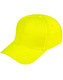 A bright yellow cap with a structured design and a curved brim, featuring a logo on the front.