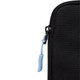 A black organiser case featuring a blue zipper pull and textured fabric, designed for miscellaneous bag storage.
