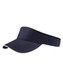 A navy twill visor with a wide brim and a contrasting trim, featuring a logo on the front.