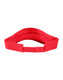 A red visor with a wide band and adjustable strap, featuring a logo on the side.